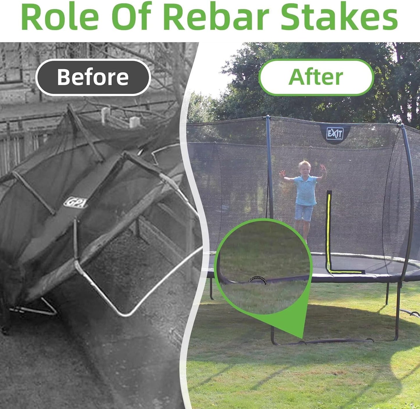 Black Trampoline Stakes Anchors High Wind 16inx10mm Galvanized U Hook 6pcs Rebar Stakes – Heavy Duty Ground Anchors for Trampoline,Yard & Inflatable,Landscape Metal Stakes for Outdoor Decorations