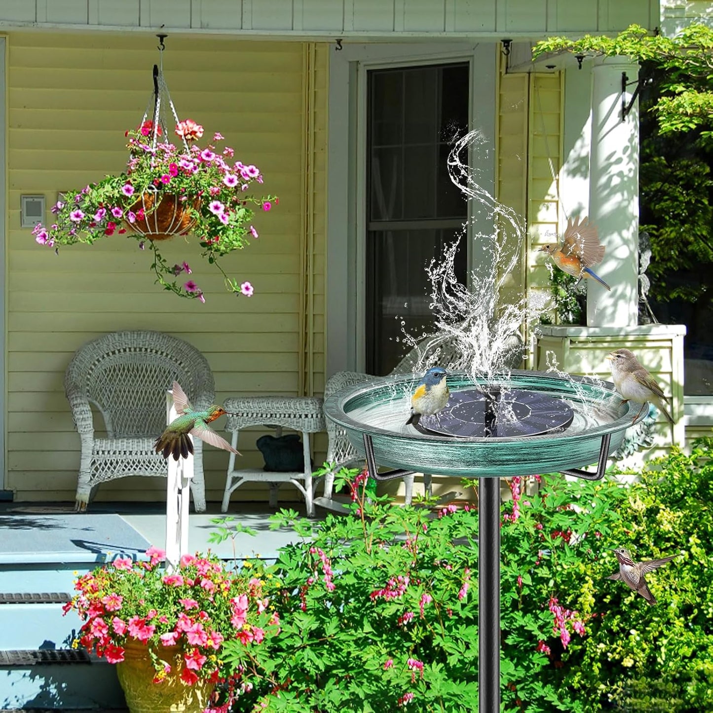 Bird Baths for Outdoors, Detachable Birdbaths for The Garden Clearance, Heavy Duty Freestanding Bird Baths, Bird Bath Bowl Spa & Birdfeeder with Metal Stake Stand (Retro Green)