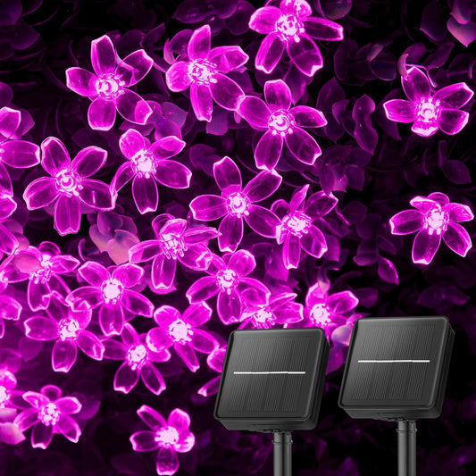 Brightown 2 Pack Total 52FT 120 LED Flower Solar String Lights Outdoor Waterproof Fairy Lights for Garden Yard Fence Patio Christmas Tree Wedding Party Decor, Pink
