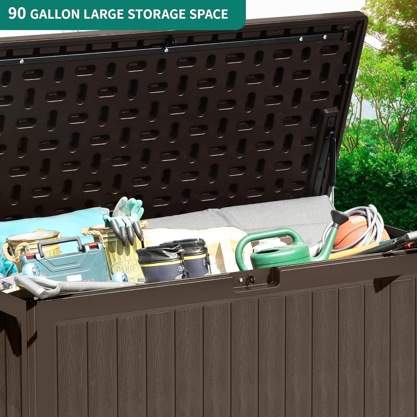 YITAHOME 90 Gallon Double-Wall Deck Box with Side Handles, Outdoor Large Storage for Patio Furniture Cushions, Garden Pool Accessories, Water Resistant & Lockable