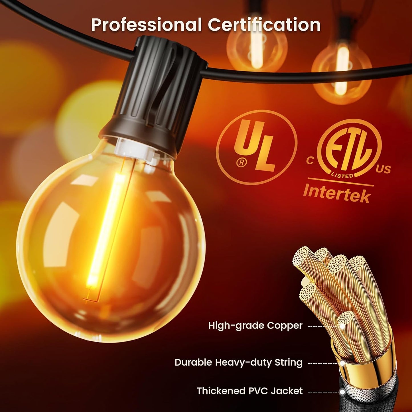 OHLUX Outdoor String Lights, 27 FT G40 Globe LED Patio Lights with 13 Dimmable Plastic Bulbs(1 Spare), 2200K Waterproof Connectable Hanging for Backyard Porch Cafe Party Decor, E12 Socket Base