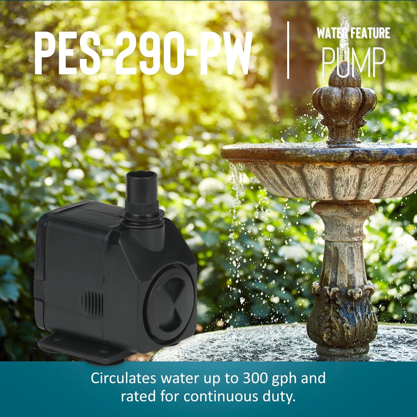 Little Giant PES-290-PW 115-Volt, 300 GPH Magnetic Drive Fountain/Pond Pump with 6-Ft. Cord, Black, 566717