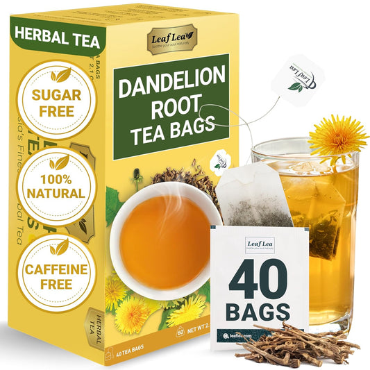 LeafLea 40 Dandelion Root Tea Bags, Dandelion Tea Supports Wellness and a Balanced Lifestyle, 100% Natural & Pure Dandelion Root, Vegan, No Sugar, Caffeine-Free