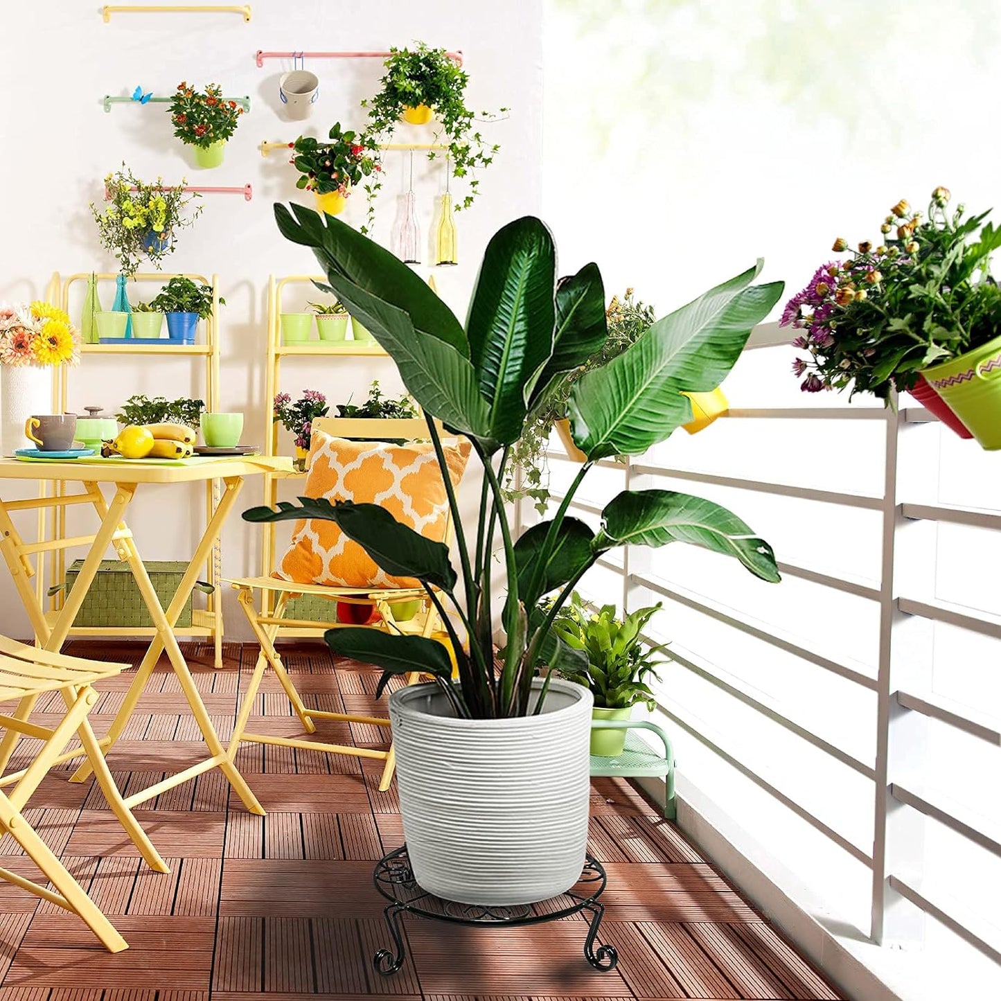 2 pack 10" 12" Rustproof Black Metal Plant Stands Heavy Duty Plants Holder Outdoor Indoor, Round Wrought Iron Sturdy Flower Planter Pot Stand, Corner Gardening Inside Potted Plant Risers