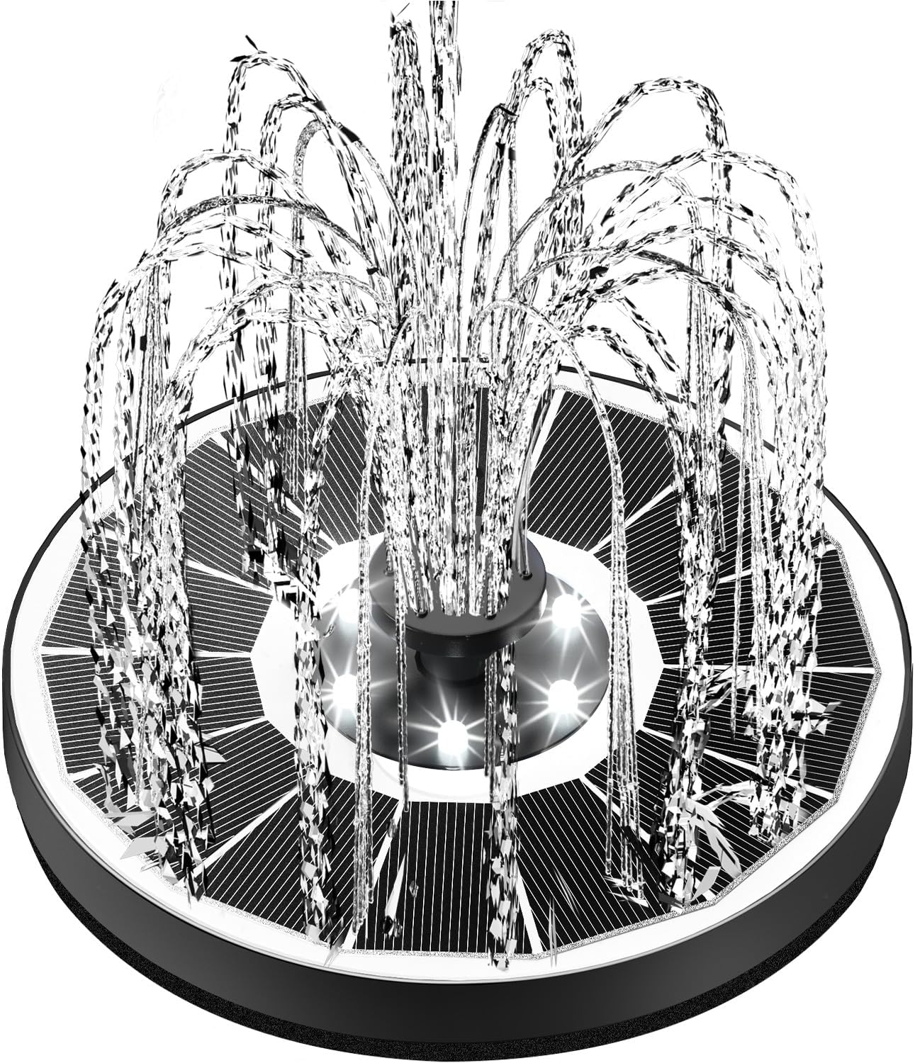 Solar Fountain Glass Panel with 2200 mah Battery, 3.5W Floating Solar Water Fountain with 4 Fixed Rods, Solar Fountain Pump for Bird Bath, Garden, Pond, Pool, Outdoor-White Lights