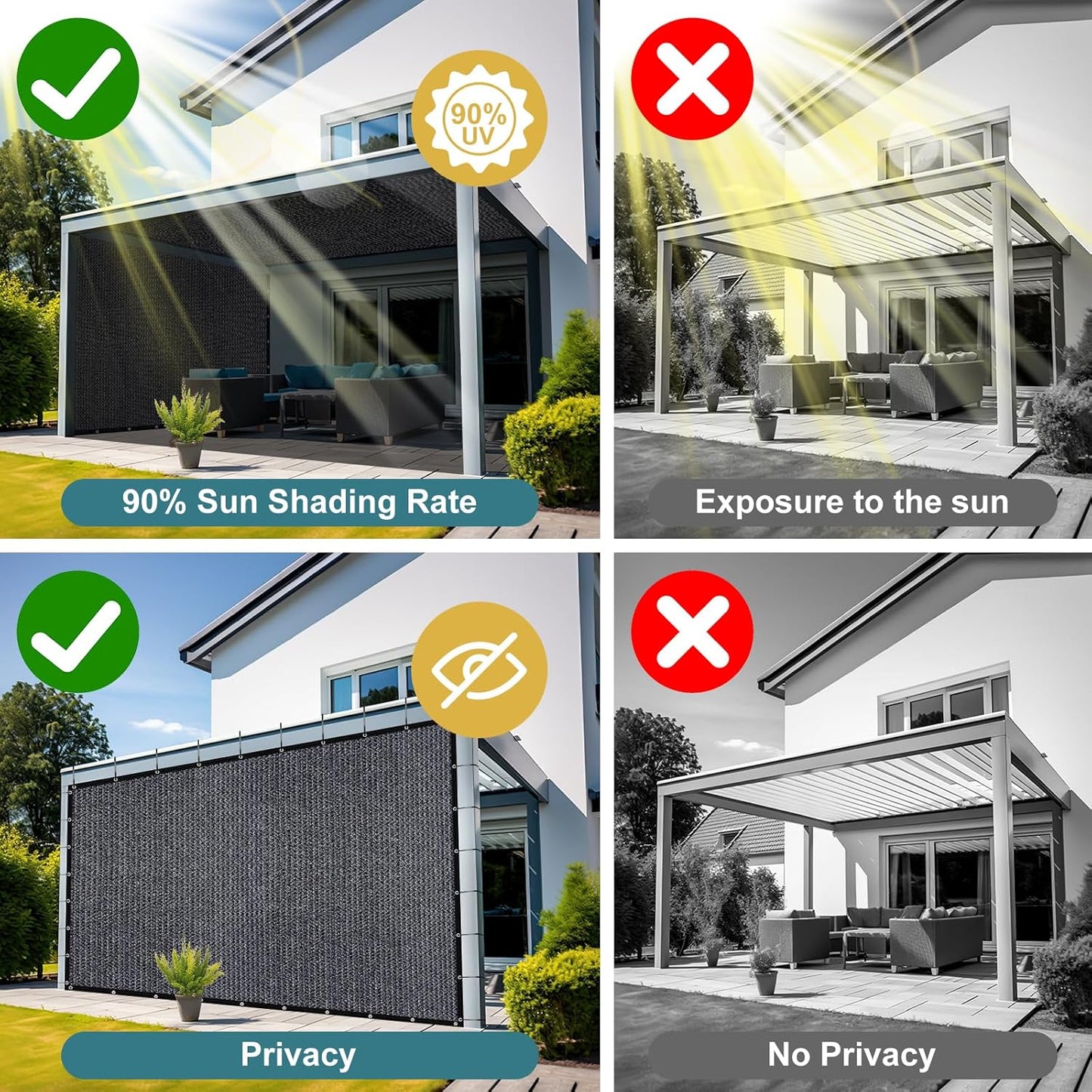 Shade&Beyond 90% Sun Shade Cloth with Grommets, 10' X 12' Pergola Shade Cover Canopy, Mesh Tarp Sun Screens for Patio, Outdoor, Garden, Backyard, Blue Gray