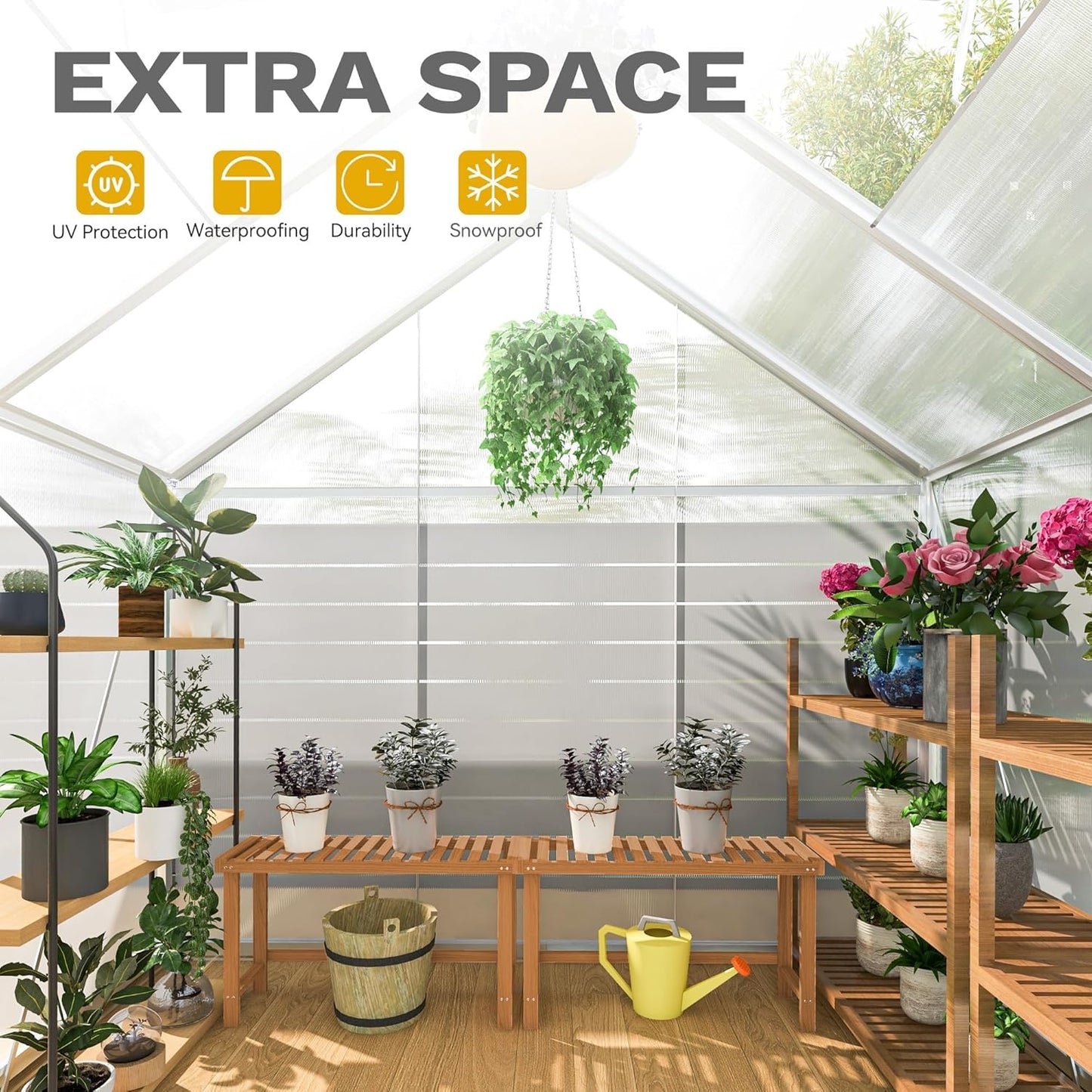 DWVO 8x10FT Polycarbonate Greenhouse for Outdoors, Large Heavy Duty Aluminum Greenhouses with Sliding Doors and Vent Window, Walk-in Greenhouse Large Sun House for Garden Backyard, Sliver