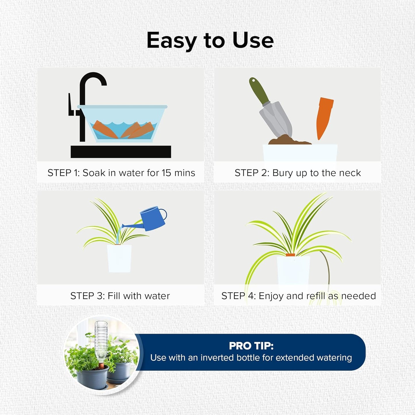 Plant Watering Spikes with Lids - Ideal for 5”-9” Pots - Vacation Friendly - Terracotta - Medium - Set of 4