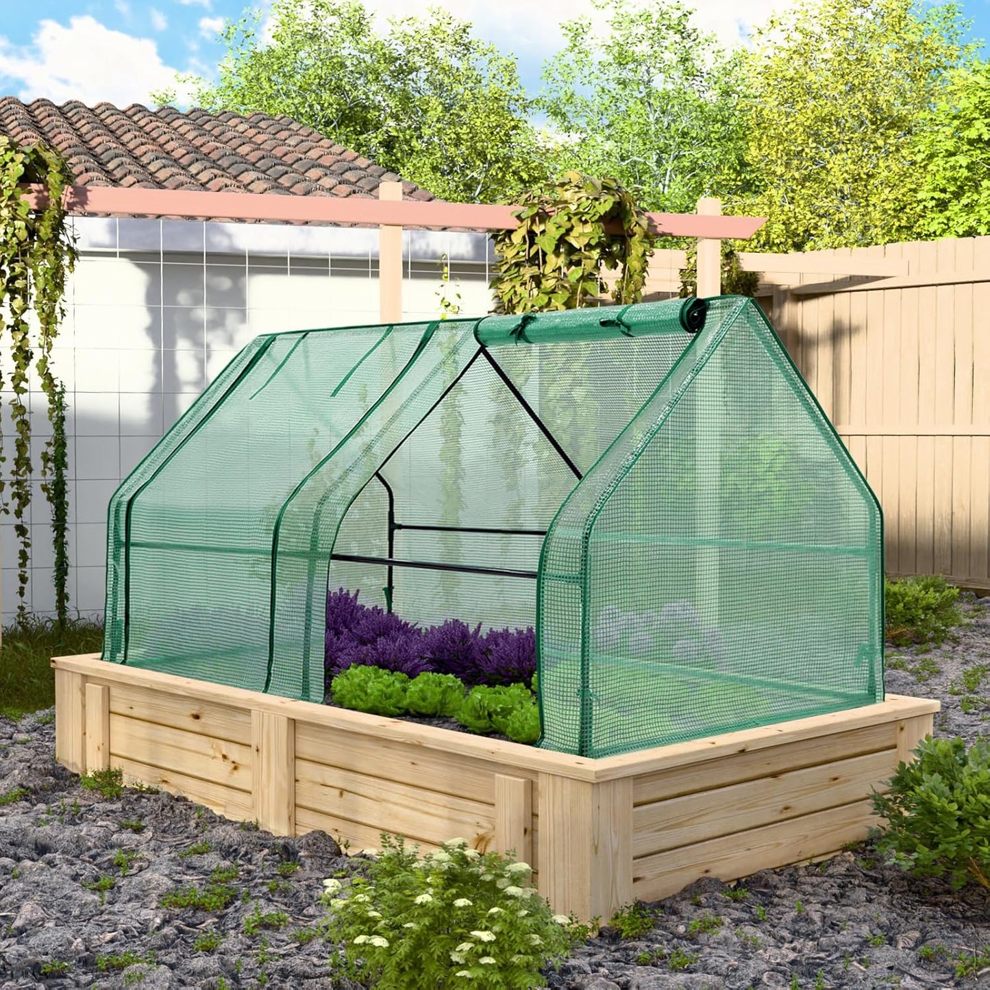 EAGLE PEAK Tunnel Greenhouse Garden Green House with Roll-Up Zipper Doors, Portable, 71"x36"x36", Clear/Green PE Cover