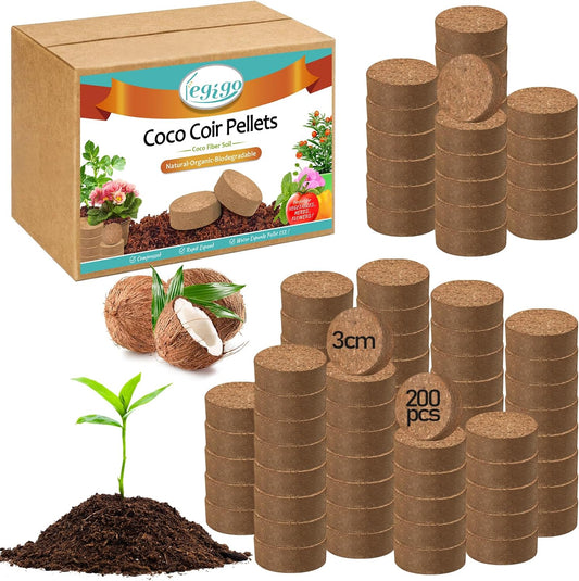 Legigo 200 Pcs 30mm Coco Coir Pellets Seed Starting Soil Mix- Compressed Coconut Coir Pellets Potting Soil Pods for Seedling, Coco Peat Soil Discs for Indoor & Outdoor Plants, Herb Vegetables Flowers