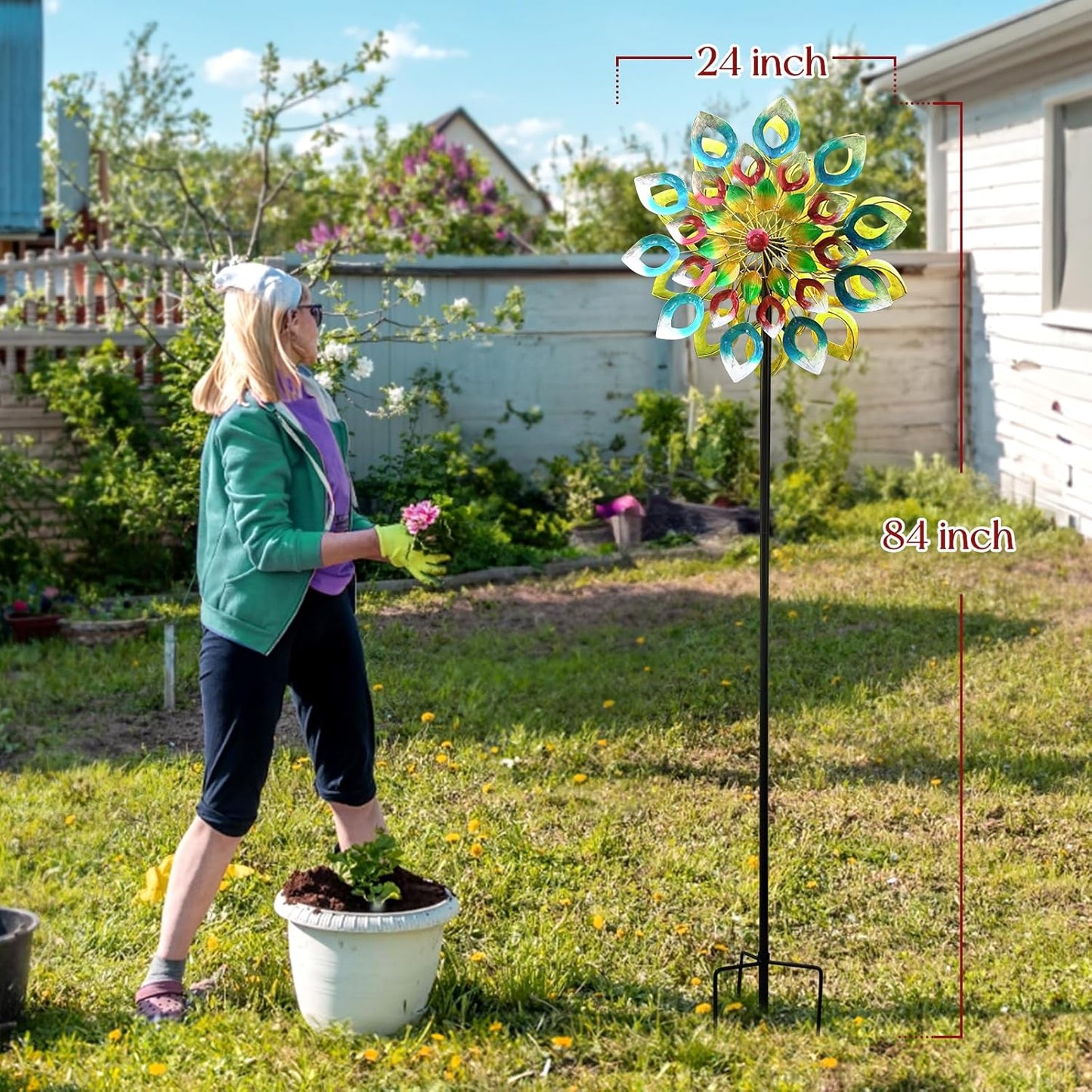 Metal Wind Spinner, 84 inch Large Outdoor Wind Spinners for Yard and Garden, Colorful Decor, Gift for Family Friends