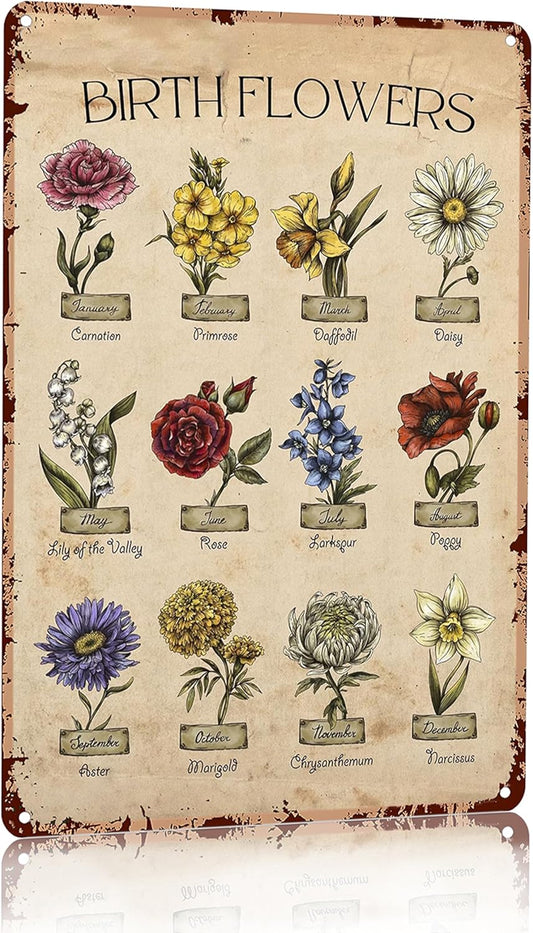 Bestylez Garden Gifts Vintage Gardening Signs Mom Grandma Birth Month Flower Tin Sign for Home Garden Greenhouse Living Room Bedroom Yard Cottage Outdoor Decor 8X12 Inch (3355)