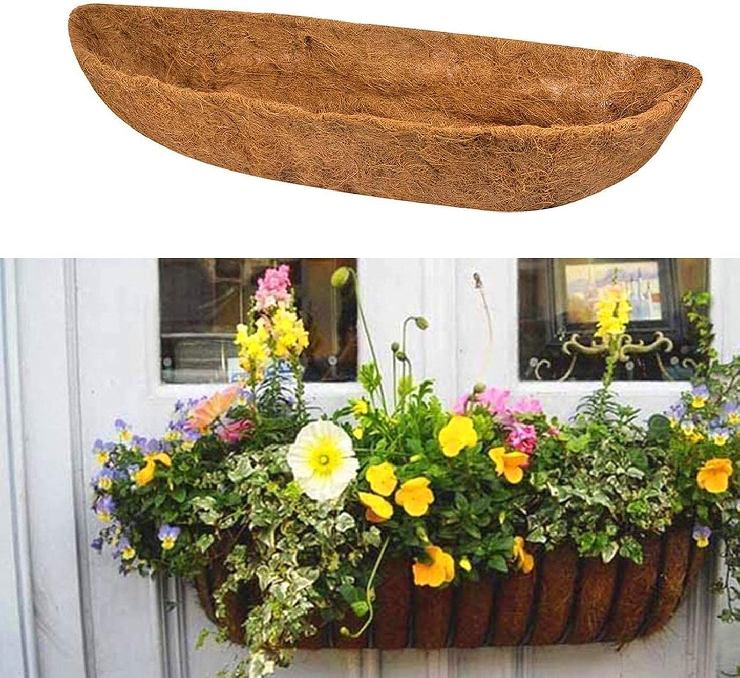 chengchuang 2 Packs Natural Coco Fiber Replacement Liner, 24/30/36/48 in Coconut Liners for Planters, Coco Liners for Window Box/Hanging Basket Liners, Durable Coconut Coir for Planting(36Inch)