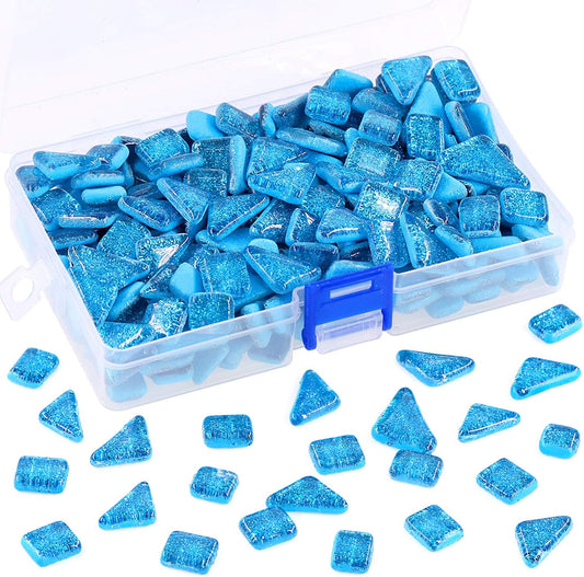 Swpeet 1 Pound Seablue Shine Crystal Series Mosaic Tiles Assortment Kit, Square and Triangle Genuine Mosaic Tiles Glitter Crystal Mosaic Perfect for Home Decoration Crafts - Mosaic Tiles V