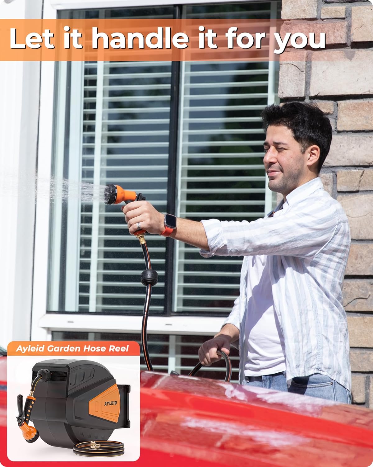 Ayleid Retractable Garden Hose Reel,1/2 in x 130 ft Wall Mounted Hose Reel, with 9- Function Sprayer Nozzle, Any Length Lock/Slow Return System/Wall Mounted/180°Swivel Bracket (Black)