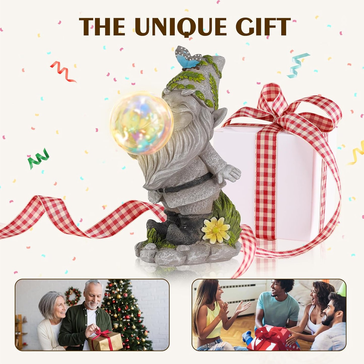 MININOVA Cute Solar Decor Statues Outdoor Standing Gnome Blowing Bubble Beautiful Garden Decorations for Patio Lawn Porch Housewarming Birthday Gift