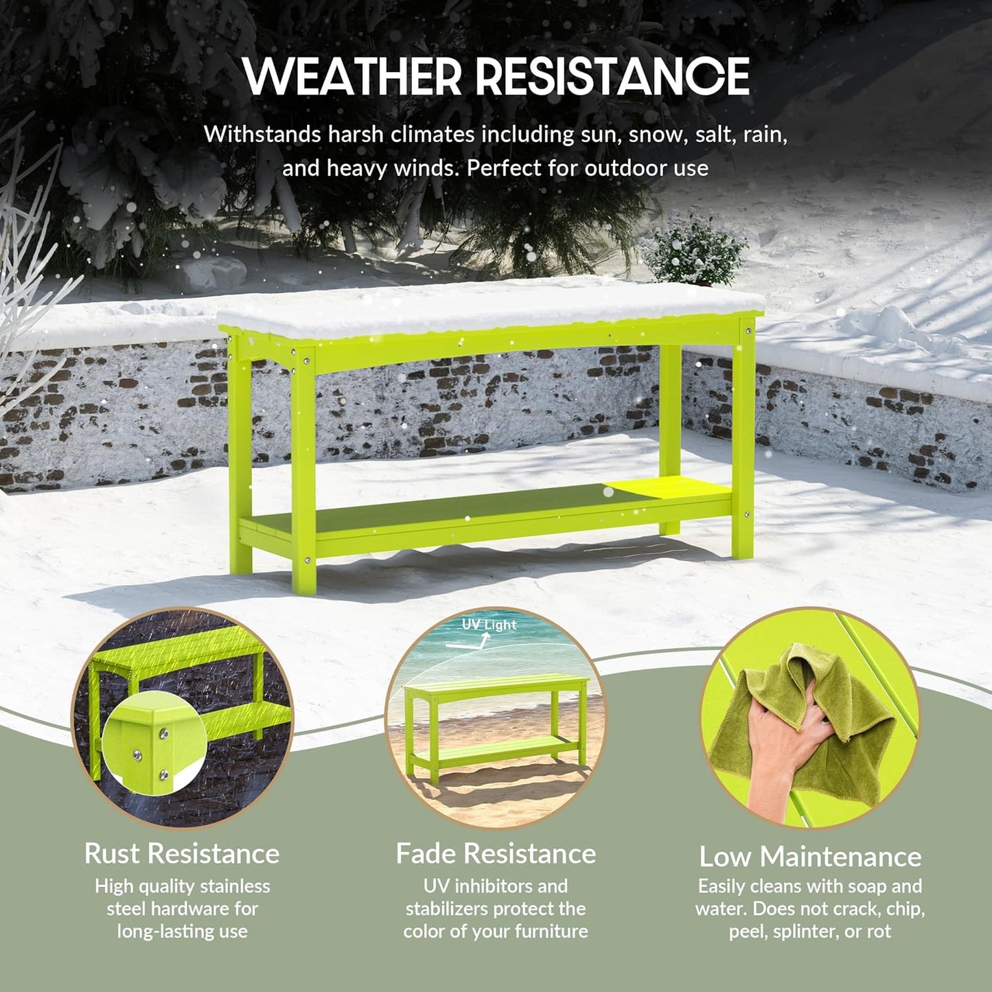 WestinTrends Malibu 55" Outdoor Patio HDPE Adirondack 2-Tier Shelf Console Table, Lime