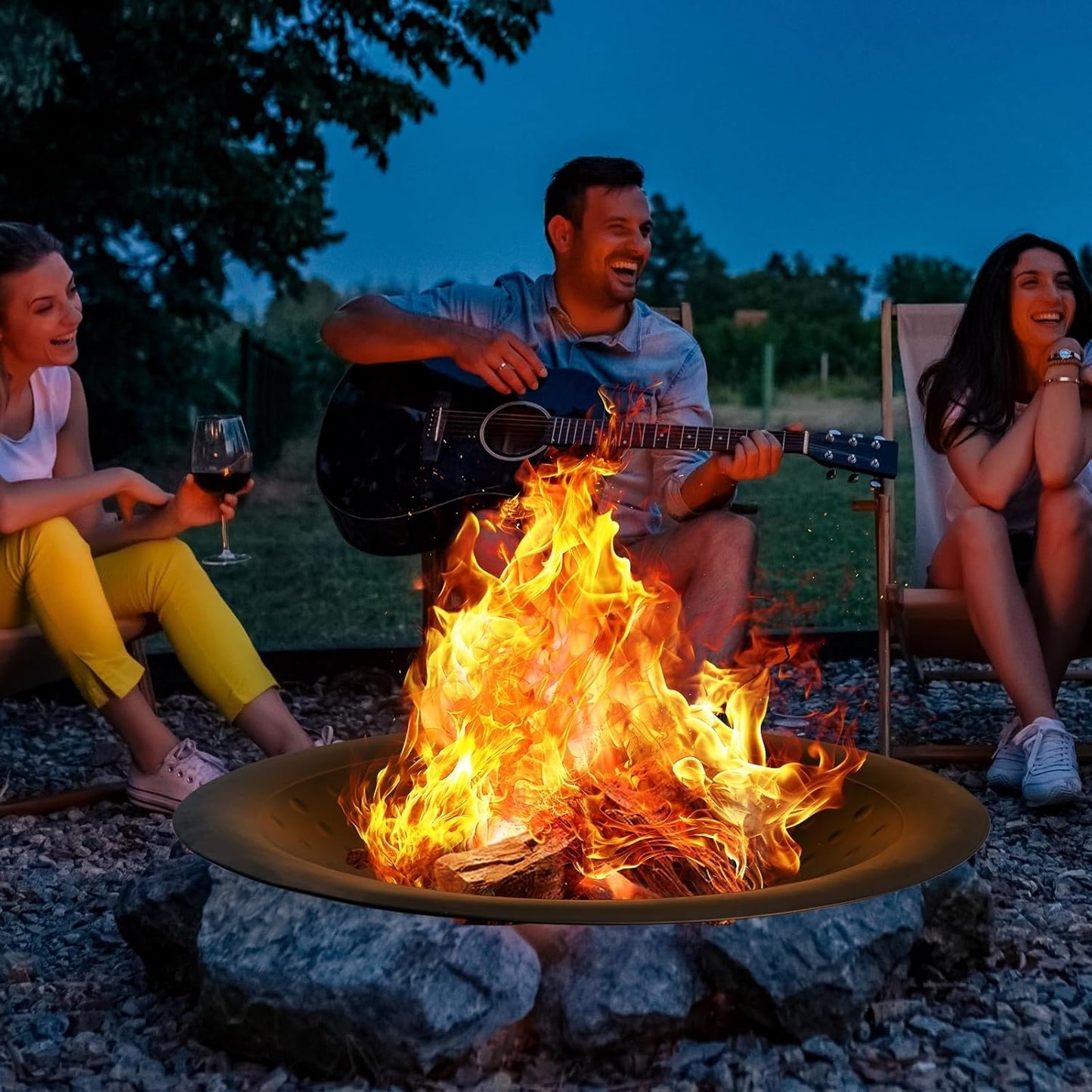 35 inch Steel Fire Bowl for DIY or Replacement Existing Fire Pits, Wood Burning Fire Pit Bowl with Spark Screen &Fire Poker, Fireplace for Backyard, Porch, Deck, Camping, BBQ (Circle Dot)