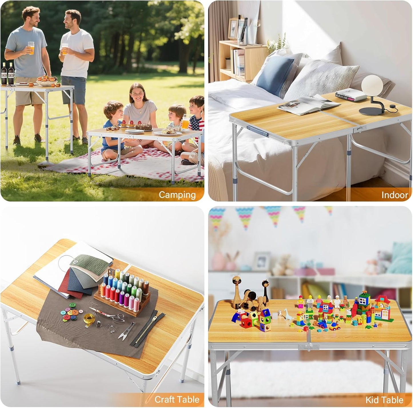 VINGLI 3FT Small Camping Table Adjustable Height Aluminum Folding Table for Picnic Party BBQ, Plastic RV Suitcase Table Portable Lightweight Fold Up Utility Outdoor Tables with Carrying Handle …