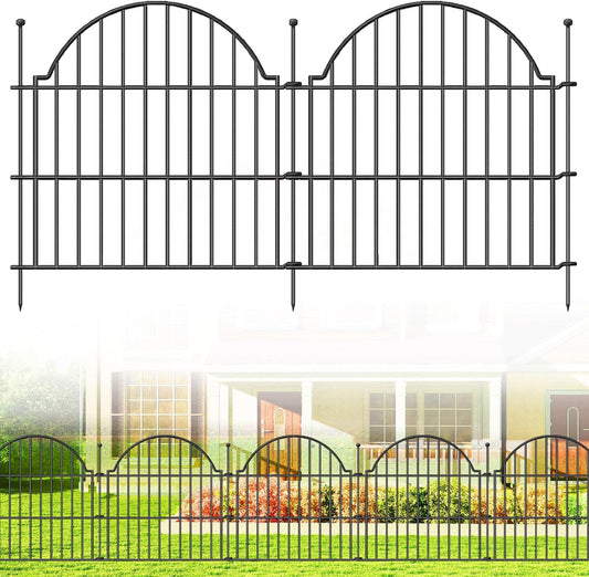 Decorative Metal Garden Fence 10 Panels, 24in (H) x 20ft (L) No Dig Dog Fence Outdoor for Yard, Temporary Rustproof Metal Wire Rabbit Dog Garden Border Fencing for Patio