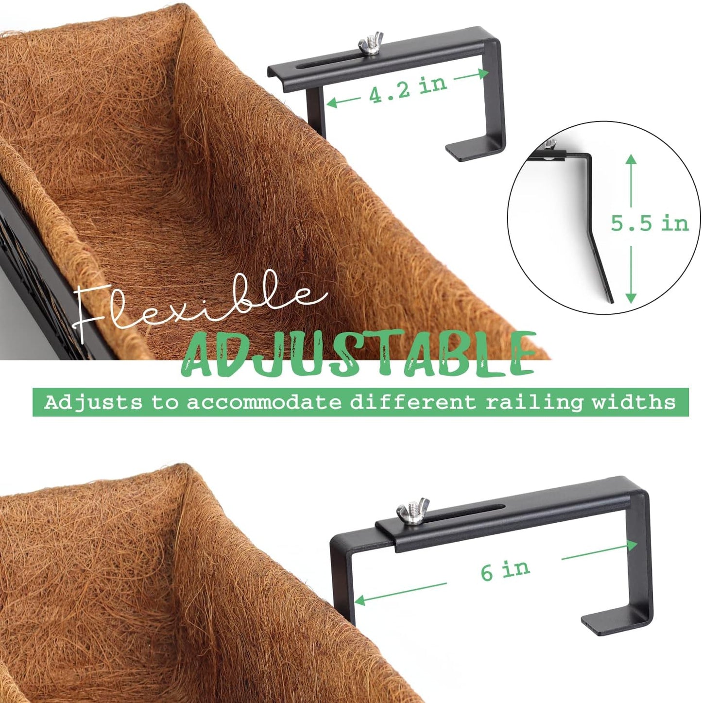 Window Box Railing, 36 Inch Black Metal Hanging Flower Planter Basket with Coco Liner for Outdoor Balcony Porch Fence Patio for Home, Office and Hotel (Black - 4 Pcs/Set)