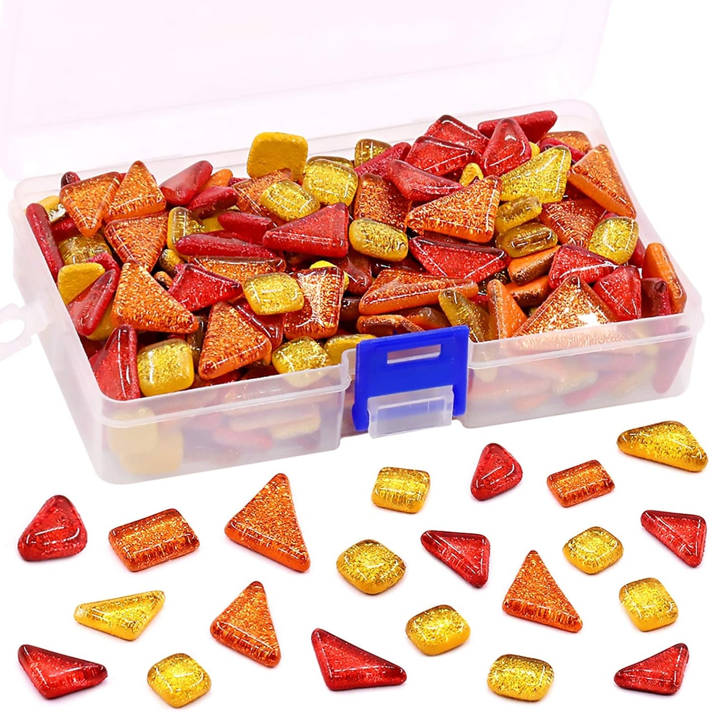 Swpeet 1 Pound Mixed Colors Shine Crystal Series Mosaic Tiles Assortment Kit, Square and Triangle Genuine Mosaic Tiles Glitter Crystal Mosaic Perfect for Home Decoration Crafts - Mosaic Tiles I