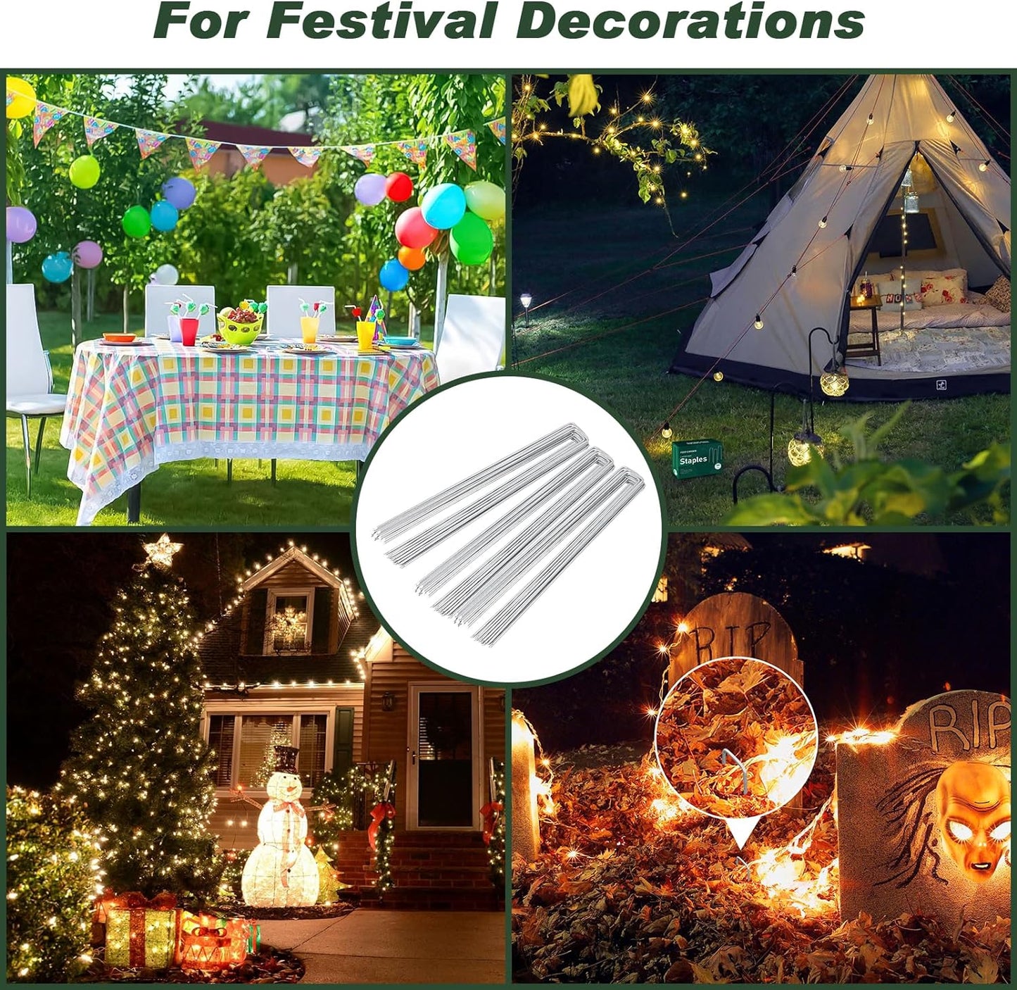 FEED GARDEN 4 Inch 50 Pack Galvanized Landscape Staples 11 Gauge Anti-Rust Garden Stakes Landscaping Fabric SOD Pins Yard Stakes for Weed Barrier Fabric