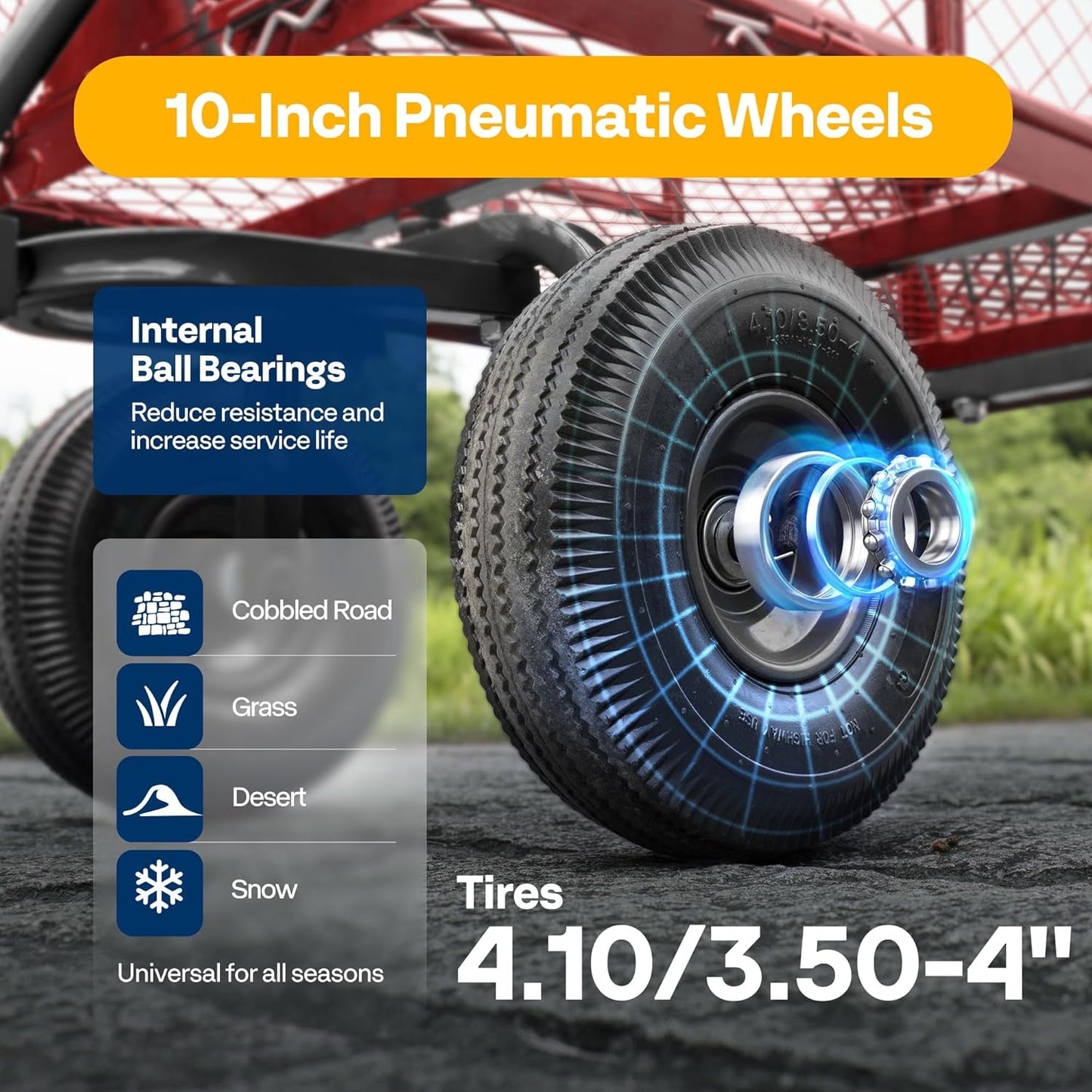 VIVOHOME Heavy Duty 880 Lbs Capacity Mesh Steel Garden Cart Folding Utility Wagon with Removable Sides and 4.10/3.50-4" Wheels 10 inch Tire(Red)