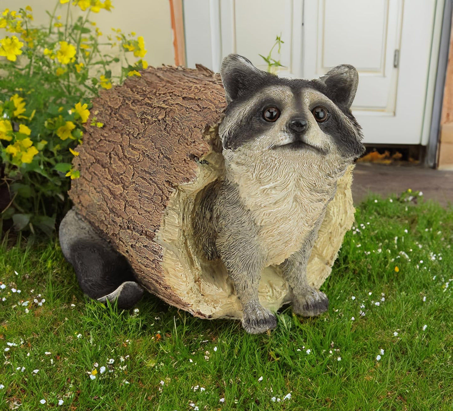 Raccoon Outdoor Animal Statue - Lifelike Raccoon Figurine, Woodland Theme Animal Decor, Home & Garden Decor Accent, Decorative Statue & Sculpture