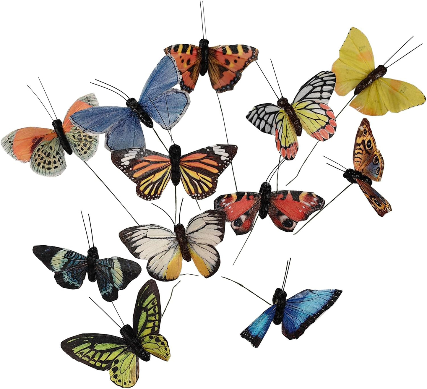 Berfutall-Artificial Feather 3D Butterfly Party Decorations Set of 12 with Wire 12 Color Ornaments for Christmas Tree(B)…