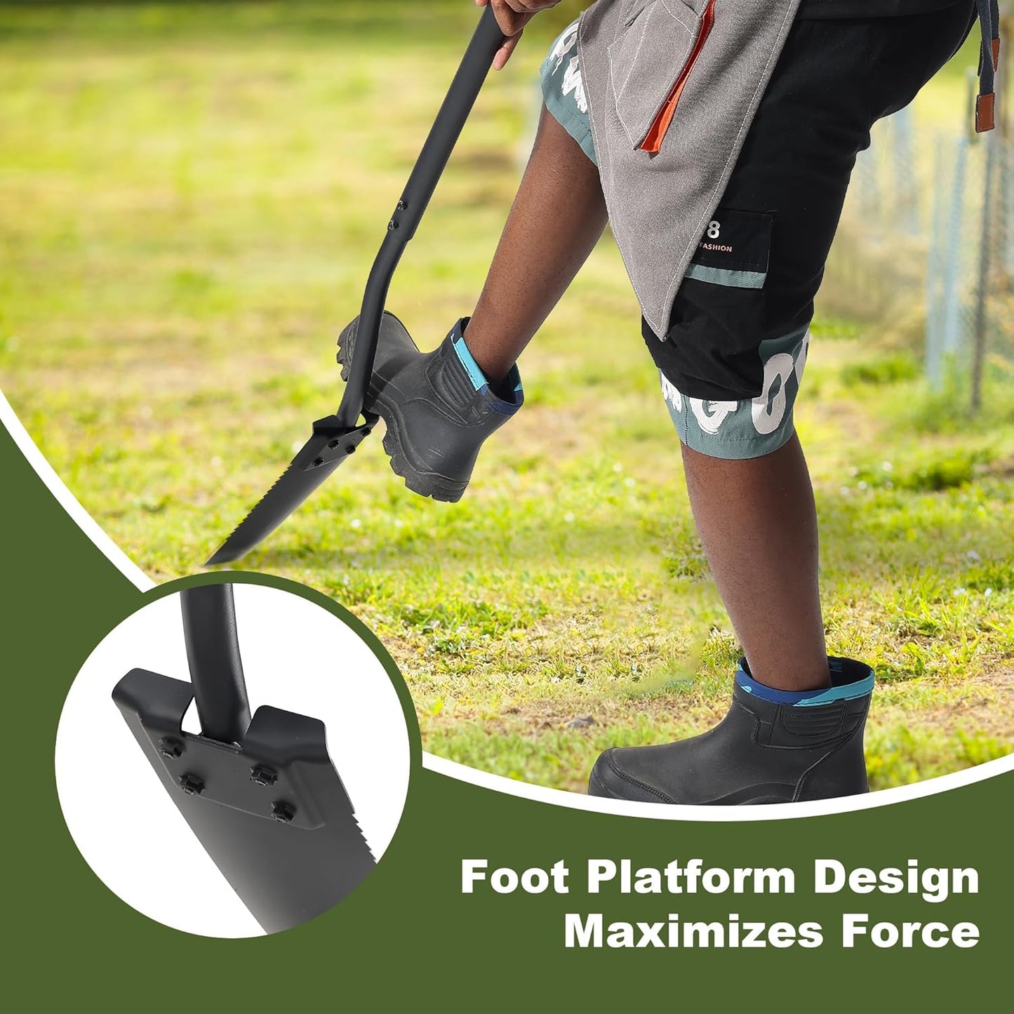 Spade Shovel, 45" Trench Shovel with 14.5" Long Narrow Spade for Digging, Trenching, Planting, Gardening, Heavy Duty with Serrations