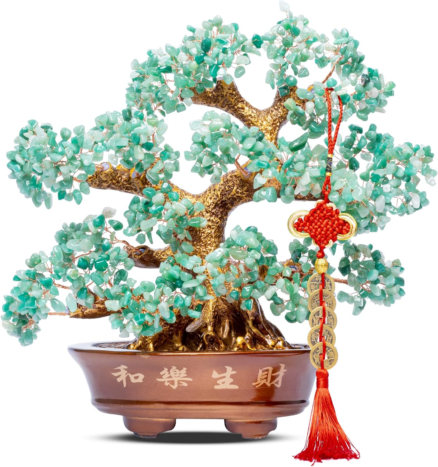 Natural Aventurine (1,251 Gemstone Count) Chakra Crystal Tree with Healing Properties - Home & Office Bonsai Feng Shui Money Tree Decoration for Luck, Success and Intelligence - 14"