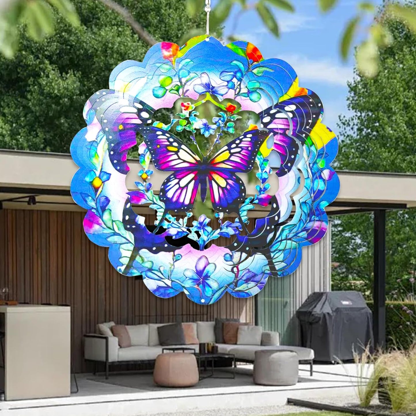 Wind Spinners Butterfly Art12 inch 3D Stainless Steel Laser Cut Metal Art Geometric Pattern Wind Sculpture Hanging for Garden Decorations Gifts Indoor Outdoor