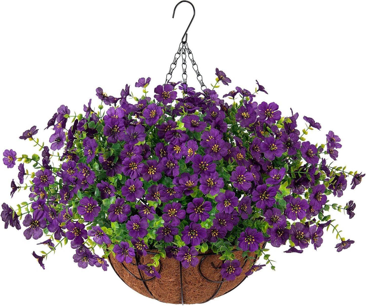 Artificial Fake Hanging Plants Flowers with Basket Outdoor Decor Faux Silk Dasiy Flower Arrangements in Pot Planter for Porch Home Indoor Patio Garden Yard Decoration