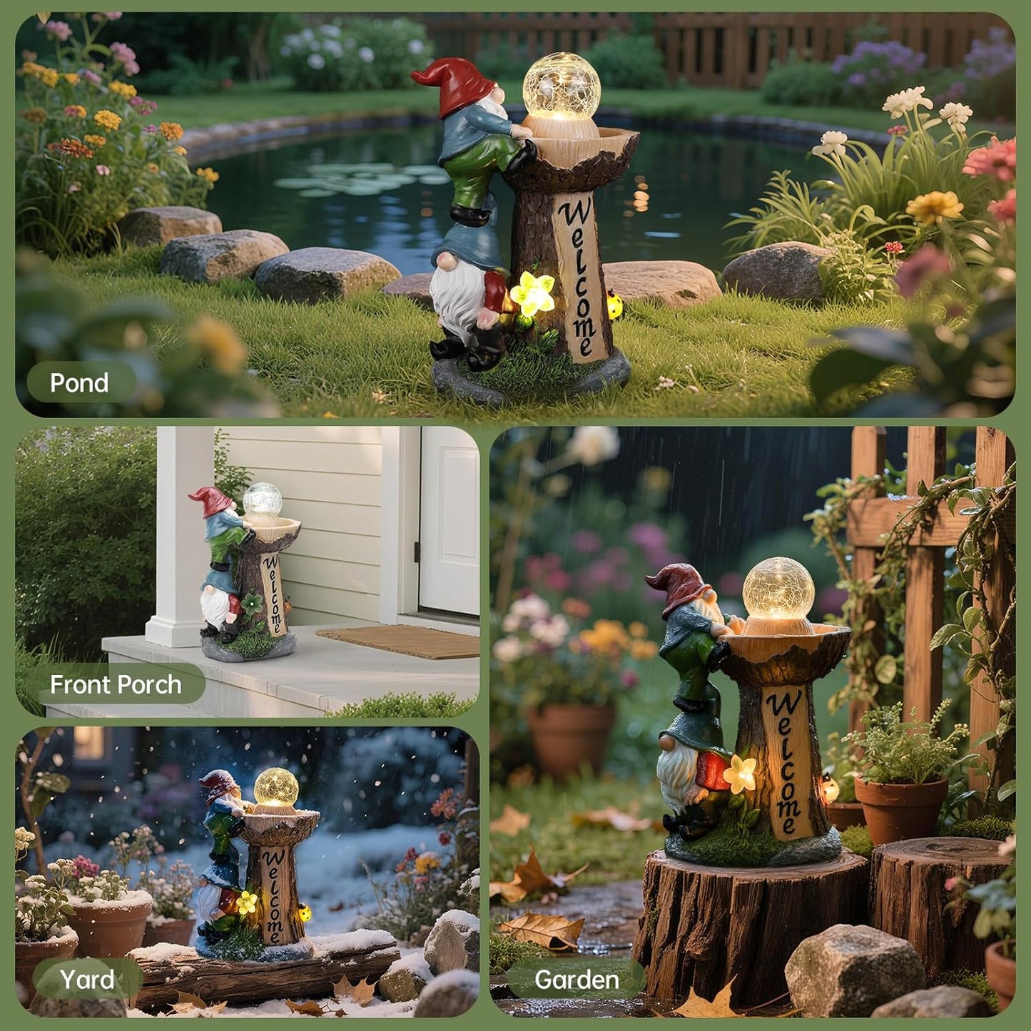 Solar Gnome Statue with Glowing Globe Light,Weatherproof Resin Garden Figurine Decor Auto On/Off - for Patio,Yard & Housewarming Gift (Reminder: IT is NOT A Real Fountain)