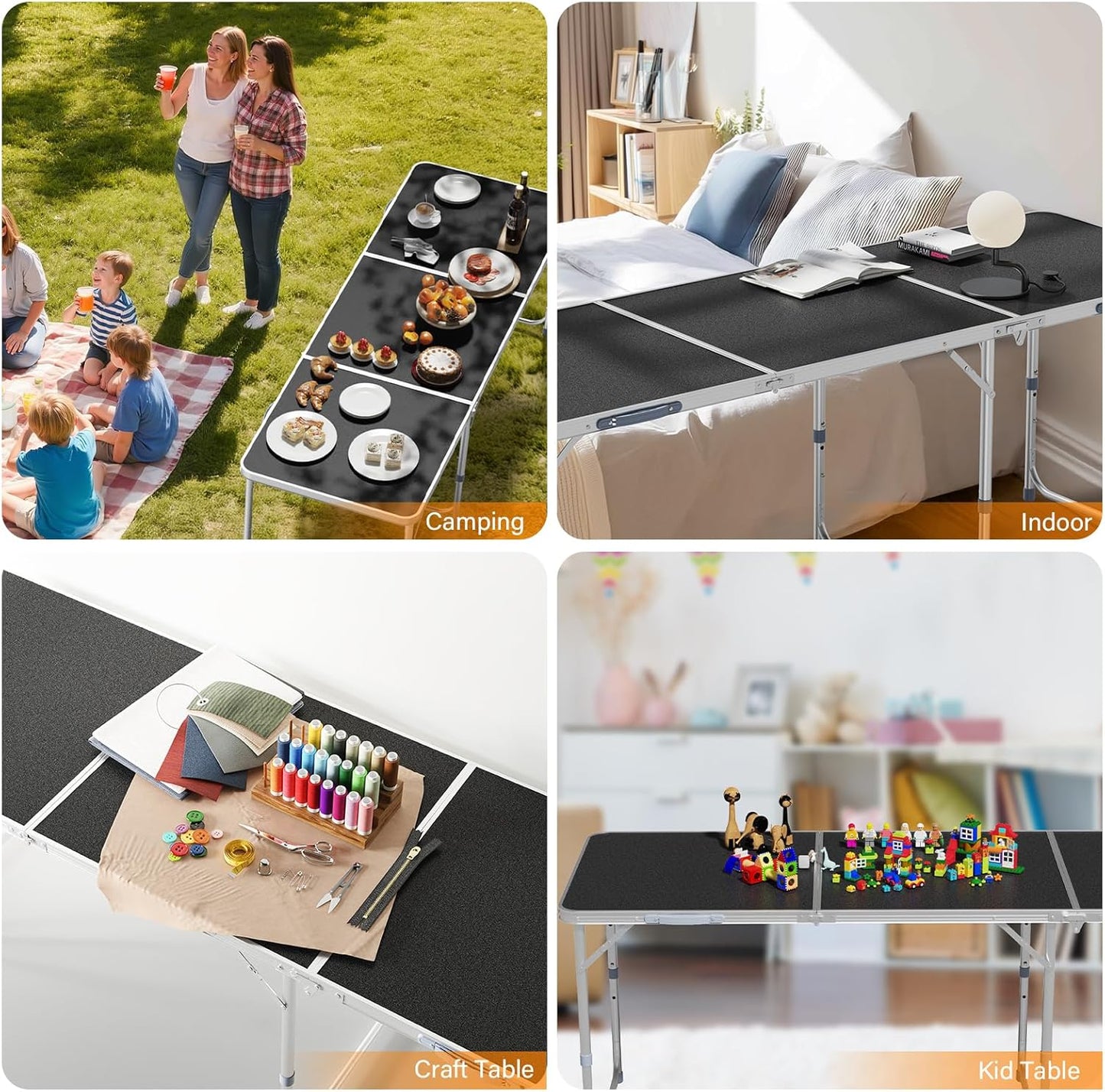 VINGLI 6ft Folding Camping Table with Carry Handle,Portable Utility Table Multipurpose for Party Picnic Tailgating Outdoor Patio Garden Indoor Kitchen …