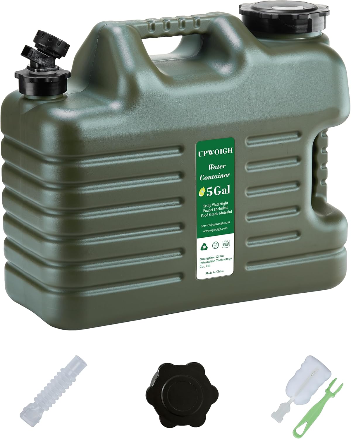 UPWOIGH 5 Gallon Water Jug, Thickened Water Storage Overlanding Gear Containers, Camping Essential Truly Leak-Proof Green Water Tank,BPA Free Portable Emergency Water Can for Outdoors Hiking RV