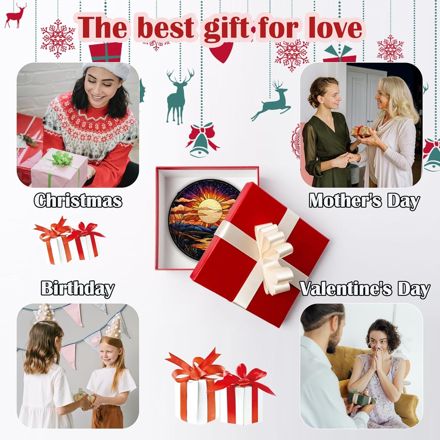 Stained Glass Window Hanging, The Sun Shines Brightly on Lake Sun Catchers Colorful Glass Panel Suncatcher Decor for Birthday for Women, Men, Wife, Lovers, and Mom 9.8 in