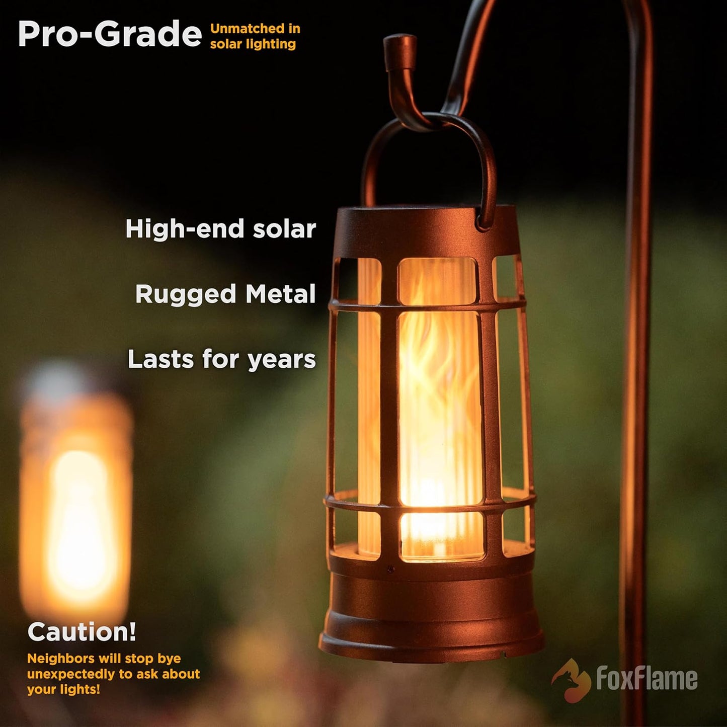 Metal Outdoor Solar Lantern, Flickering Solar Lanterns Outdoor Waterproof with Patented LED, Outdoor Lanterns for Porch, Patio, Garden, Tabletop, Hanging Use, Matte Black (2 Pack)