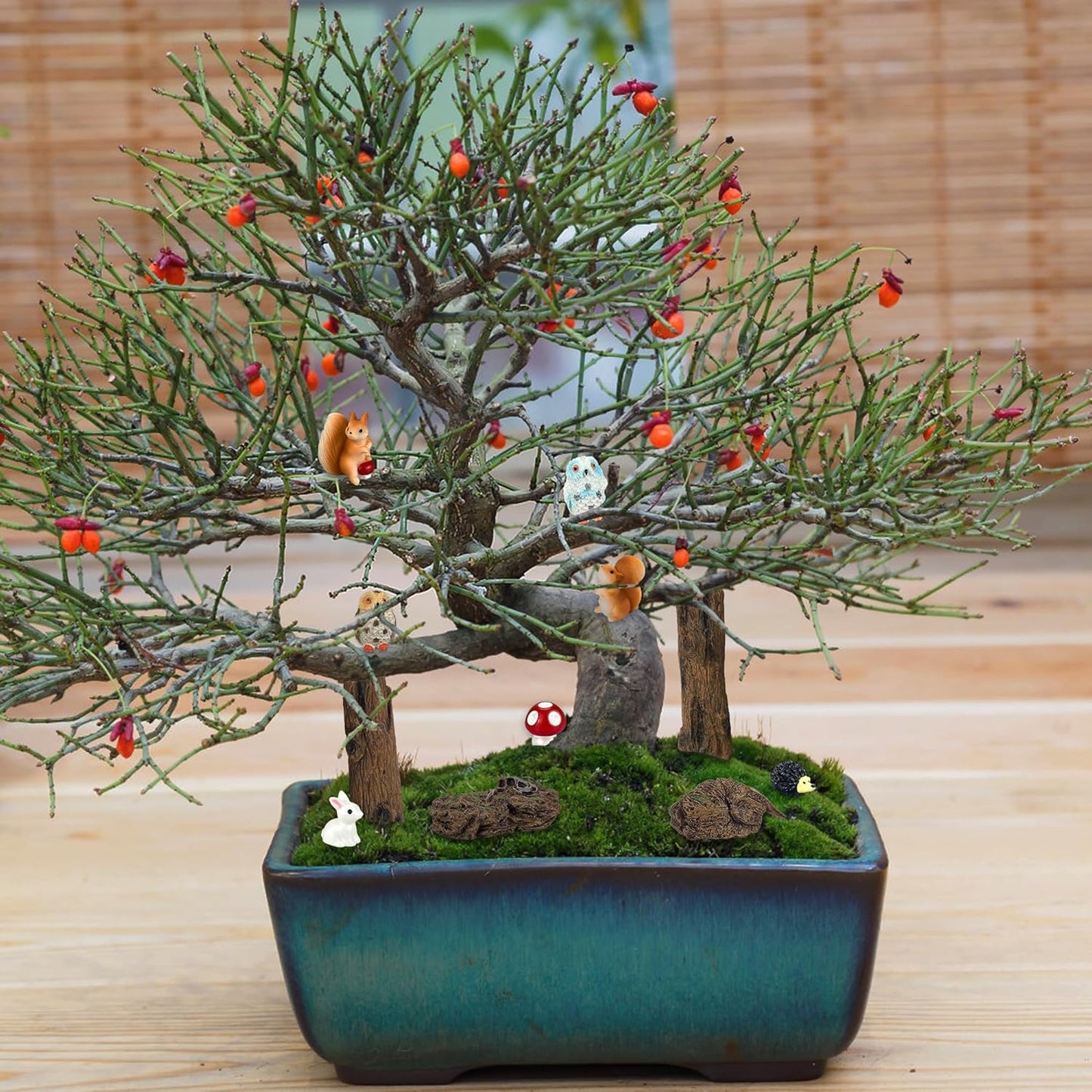 36 Pcs Fairy Garden Accessories, Mini Resin Animals Figures, Artificial Tree Stumps and Fake Stone Rocks, Moss Bonsai Micro Landscape Ornaments Kit, Miniature Garden Kit, Terrarium Ornaments DIY Craft