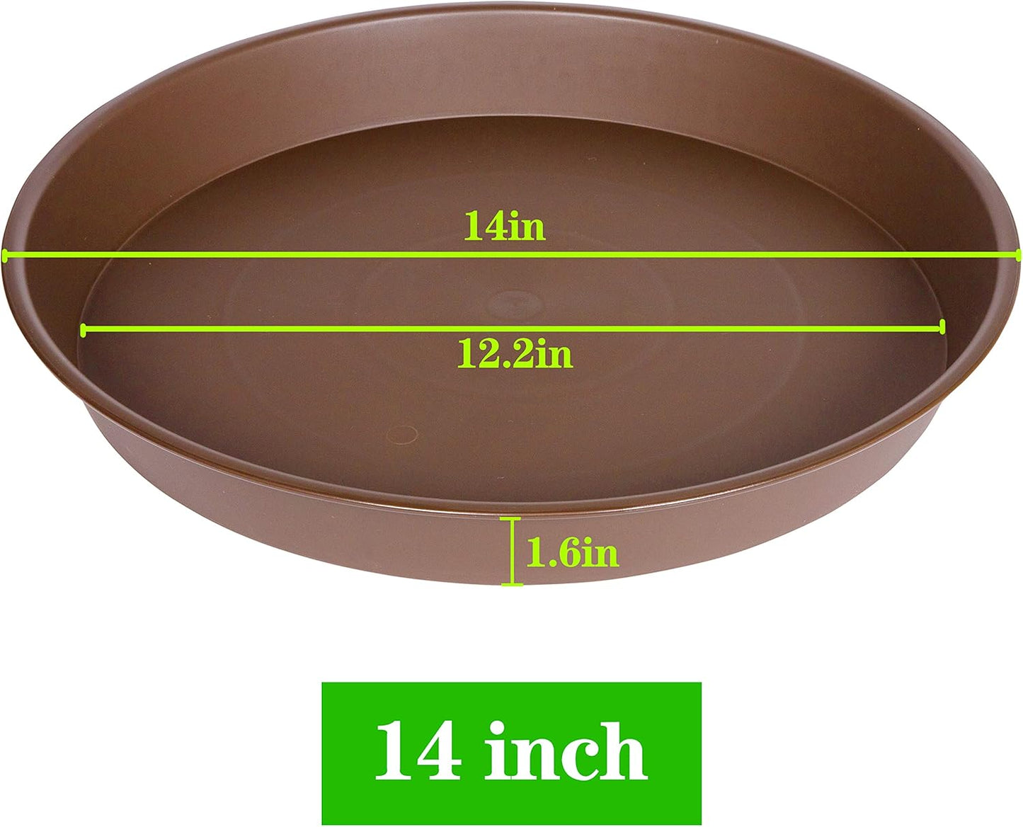2 Pack of 14 inch Plant Saucer, Heavy Duty Round Plant Trays for Pots, Plastic Plant Water Tray, Bird Bath Bowls, Plant Saucers for Indoors, Pot Drip Trays for Planter 12-14" (14", Chocolate)