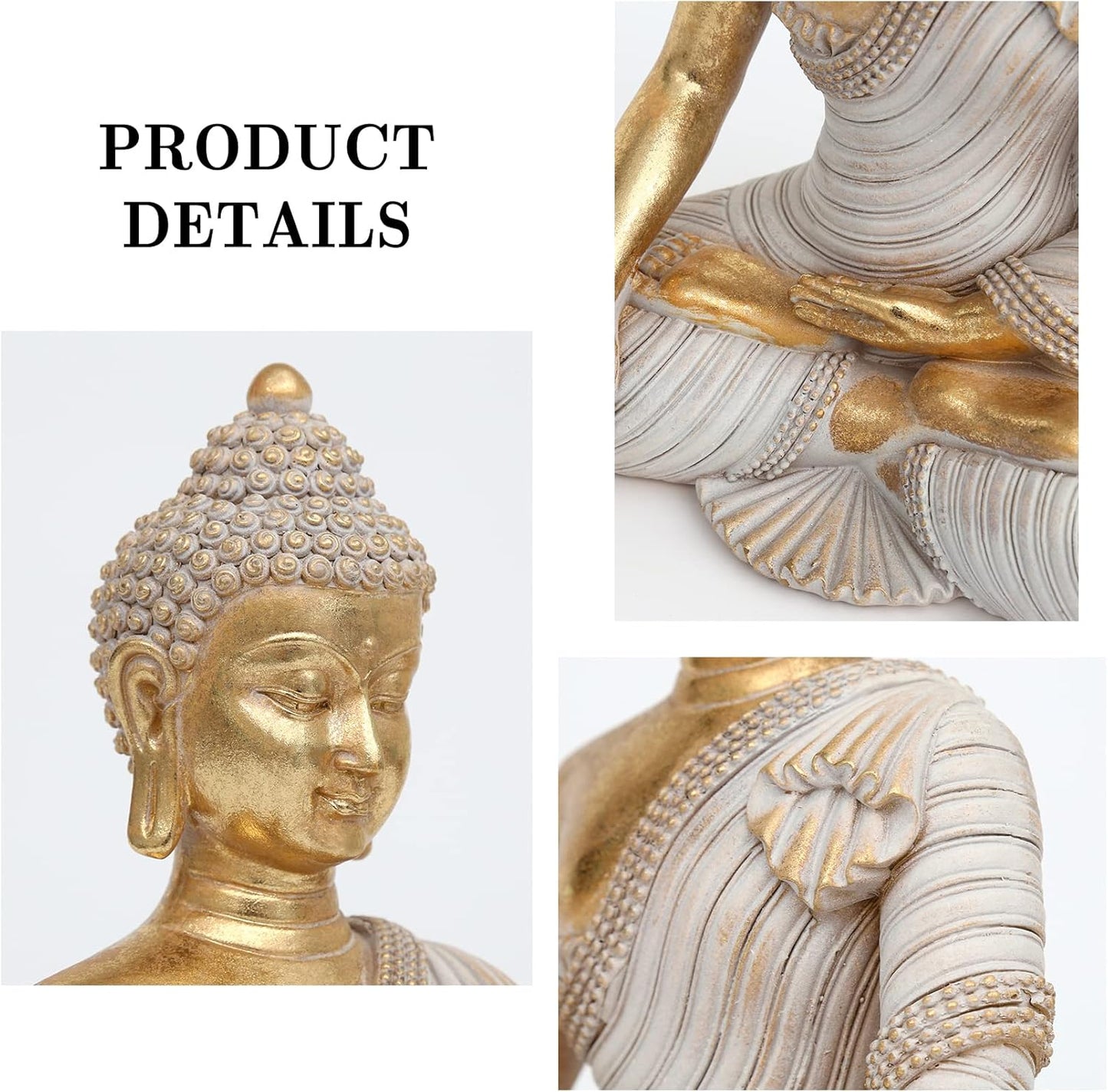 Gold Buddha Statue 10.2'' - Large Indoor Buddha for Home Decor, Zen, Living Room & Meditation