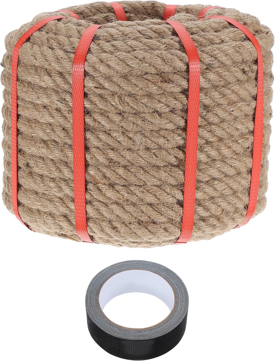 MECCANIXITY Jute Rope 0.5 Inch x 85ft, Thick Twine Rope Ropes Braided Jute Twine Natural Brown Burlap Cord String Heavy Twisted with Tape for Decorative Crafts Railing Swing Tug of War