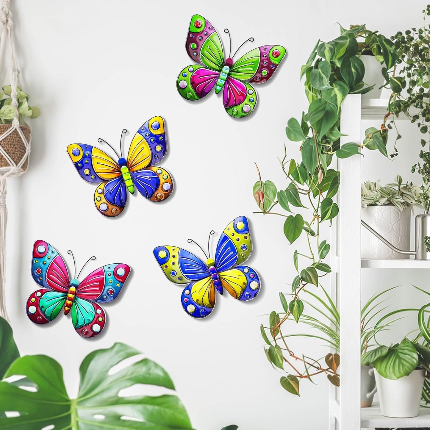 ULENDIS 4 Pack Metal Butterfly Wall Art Decor, 3D Colorful Outdoor Wall Art Fence Decorations for Patio and Yard, Hanging Decor for Garden Living Room Balcony, Gift for Family Friends(C)