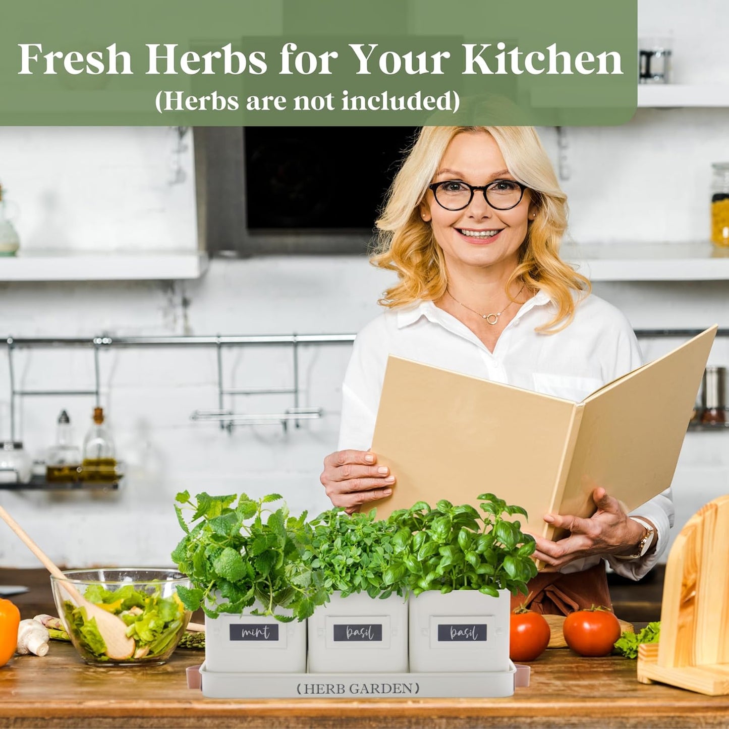 PERFNIQUE Indoor Herb Garden, Herb Planter Set with Tray, Farmhouse Indoor Plant Pots, Windowsill Herb Garden with Drainage(Planter only) for Indoor/Outdoor, Window Pots(White)