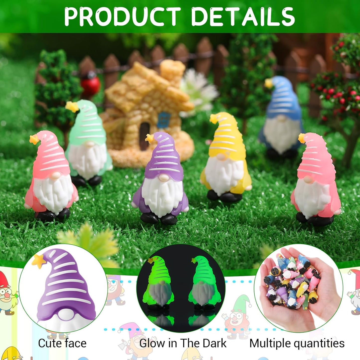 50 Pcs Luminous Mini Gnomes Figurines Fairy Glow in Dark Garden Miniature Gnome Figurines Decor Funny Poses Garden Yard Home Patio Lawn Backyard Hide See DIY Craft
