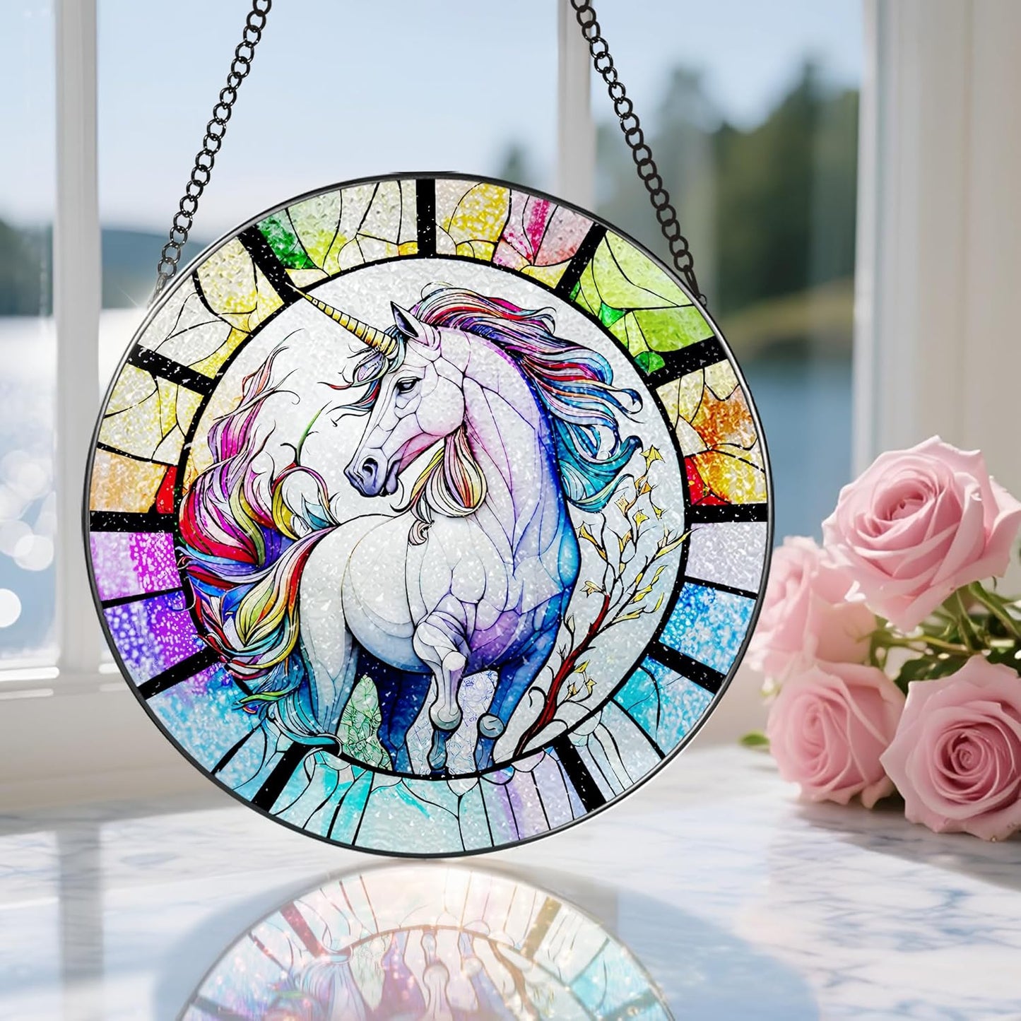 Stained Glass Window Hanging, Stained Glass Suncatcher, Unicorn Sun Catcher, Window Decor, Unicorn Gift, Gifts for Mothers Day, Christmas or Birthday Gift, Gifts for Her Mom Grandmother Daughter