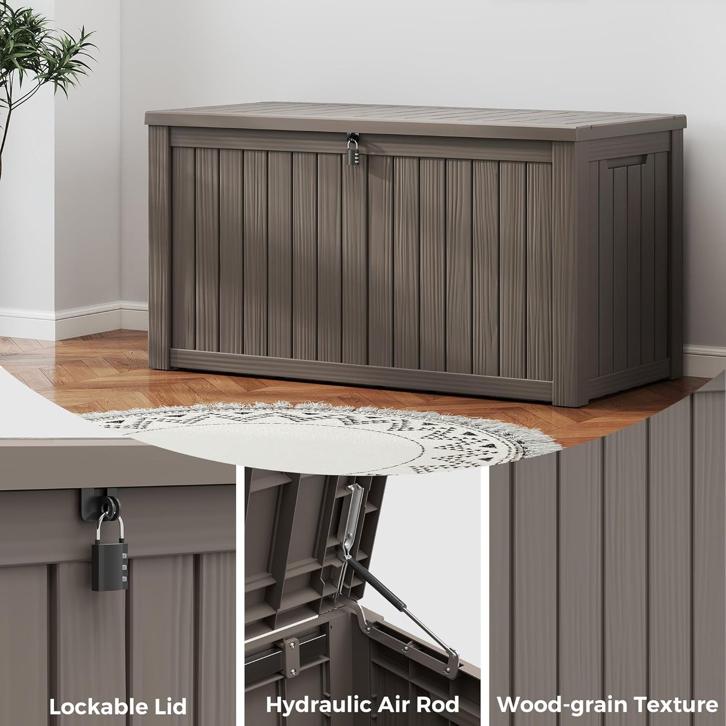 150 Gallon Resin Deck Box, Large Indoor and Outdoor Storage Box, Weatherproof and UV Resistant Outdoor Storage Box with Built-in Steel Beams for Patio, Cushions, Pool Supplies