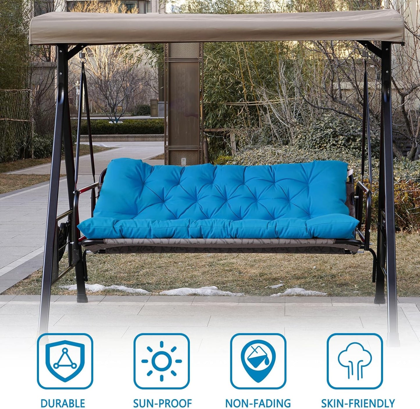 Porch Swing Cushions,Outdoor Cushions 3 Seater Replacement with Backrest, Waterproof Thickened Bench Cushion with Ties for Porch, Patio,Outdoor, Backyard and Garden (Sky Blue 60 * 40 in)