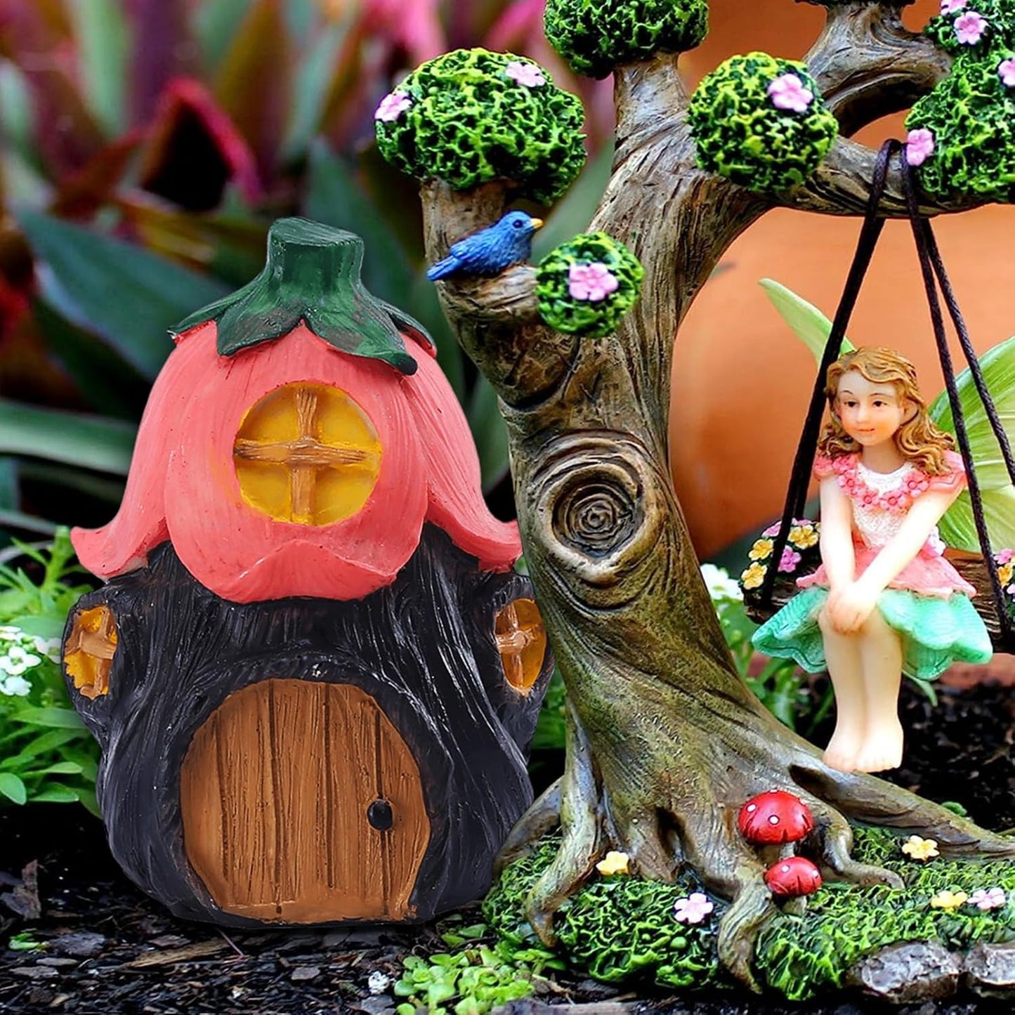 4Pcs Miniature Fairy Garden House, Mini Mushroom Cottage House, Fairy Accessories for Micro Landscape, Garden, Yard, Patio, Outdoor, Decorations, Gifts
